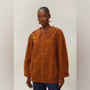 Farm Rio Brown Pineapple Eyelet Bomber Jacket